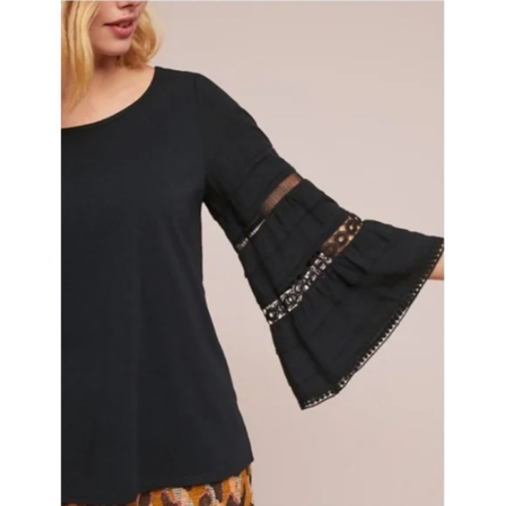 Anthropologie One September Black Southern Eyelet Bell Sleeve Blouse Small